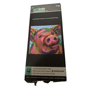 VTG Artiste Latch Hook Kit 12"x12" Colorful Pig Pattern Zweigart Cottage-core